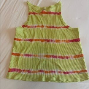 Girls Lime Ribbed Tank Top with Pink & Orange Stripes